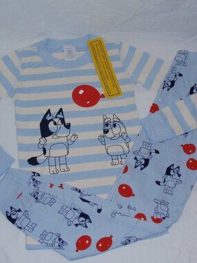 NWT Bluey Hanna Andersson Long Johns Pajamas Organic Cotton Striped Sz 120 6 7